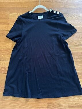 Sezane Black Short Sleeve mini t-shirt dress with Gold Shoulder Buttons
